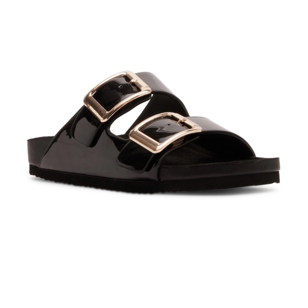 Madden Girl ‘Bodiee’ Black Patent Leather Sandals